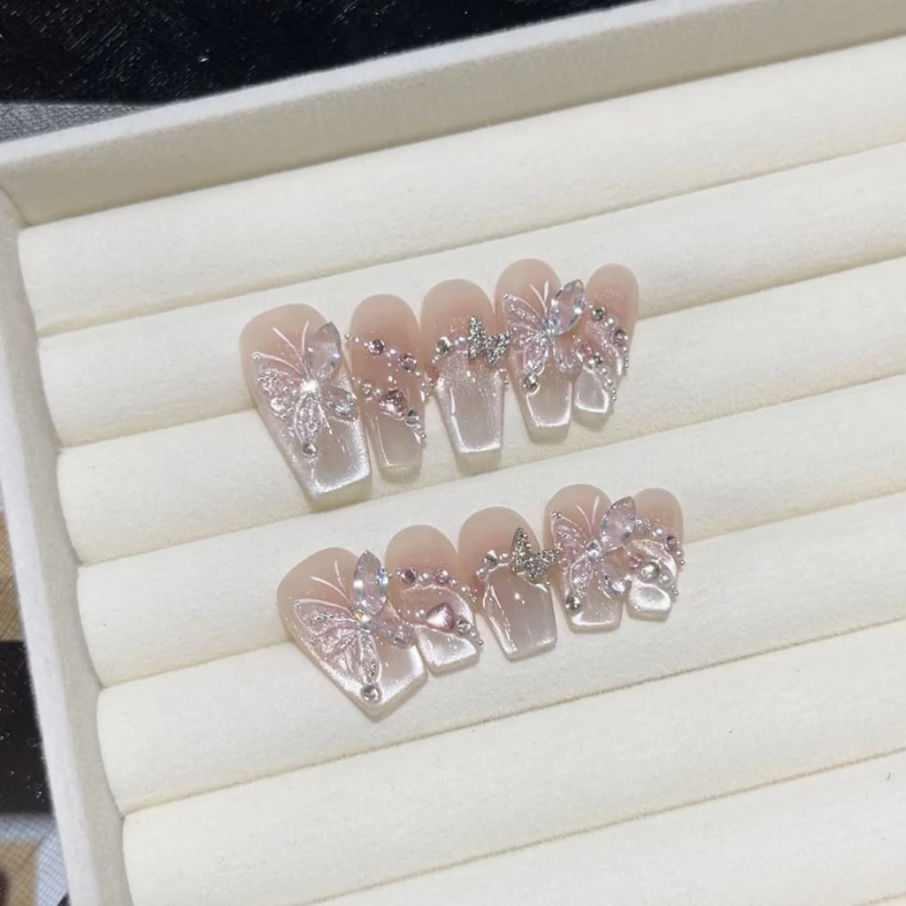 Butterfly Wings cat's eye butterfly press on nails