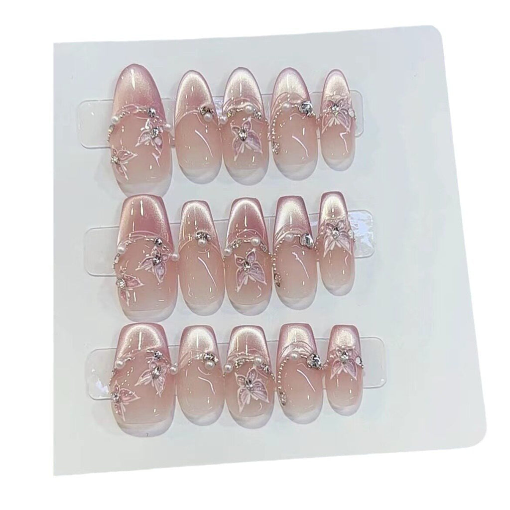 Angel's Kiss Clear K9 Diamond White French Cat's Eye Handmade Nail